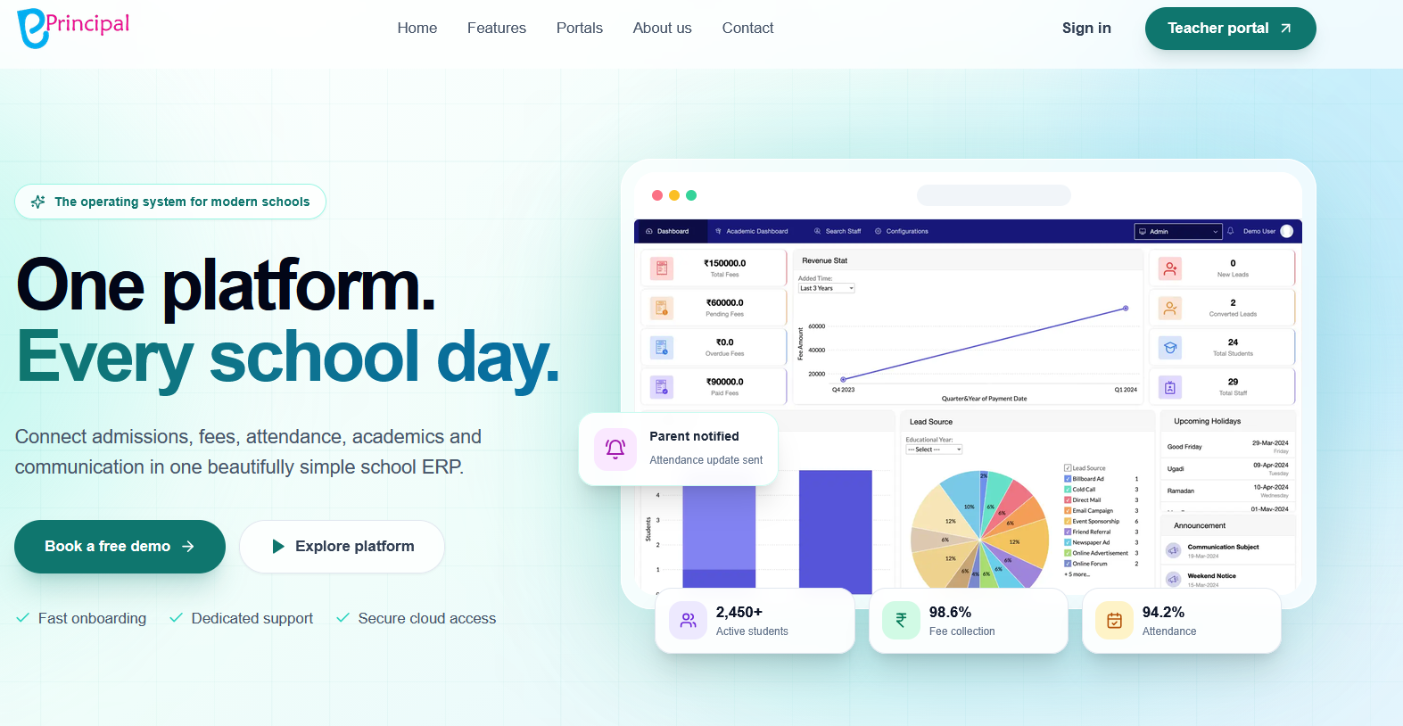 ePrincipal school ERP dashboard